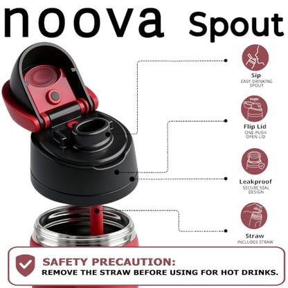NOOVA Insulated Water Bottle Leak-Proof Insulated Stainless Steel Tumbler with Straw Sports Water Bottle Cold24h Hot18h Thermos Travel Gift Beach Gym Accessories for Women Men Kids Cup -26oz Red Black - color: 26oz Red-Black