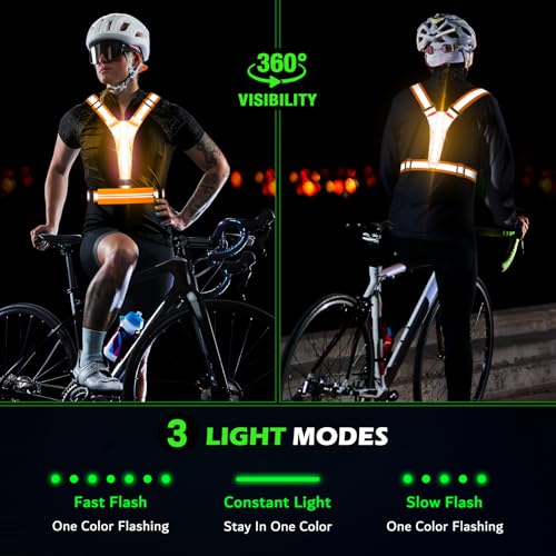 LED Reflective Vest Running Gear, USB Rechargeable Light Up Running Vest Chest Phone Holder for Runners Night Walking - color: Orange