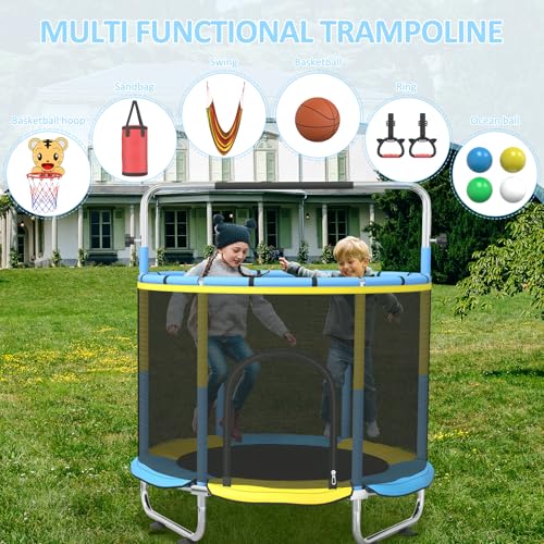 60” Trampoline for Kids,500lbs Capacity Indoor&Outdoor Toddler Trampoline - color: Yellow&Blue