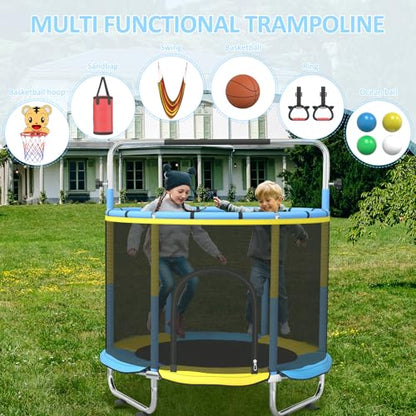 60” Trampoline for Kids,500lbs Capacity Indoor&Outdoor Toddler Trampoline - color: Yellow&Blue