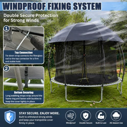 10FT 12FT 14FT 15FT 16FT Dome Trampoline Canopy Cover for Backyard Trampolines, 600D Heavy-Duty Waterproof Fabric with Taped Seams, Curved Roof Design Prevents Water Pooling - size: 10FT
