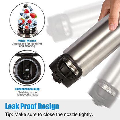 Volhoply Insulated Water Bottles with Straw Bulk 2 Pack, 22 oz Stainless Steel Sports Bottle with Handle Lid, Double Walled Vacuum Metal Cups Cup, Reusable Cold Water Flask for Hiking(Silver,2 Set) - color: Silver