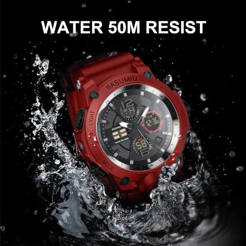 Military Digital Watches for Men Waterproof Work Mens Watch Sports - color: B-Red