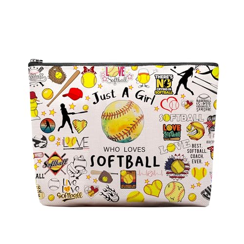 Softball Gifts: Cosmetic Bag & Travel Pouch for Women, Birthday Gifts for Softball Fans & Players, Coach Accessories - color: softball3