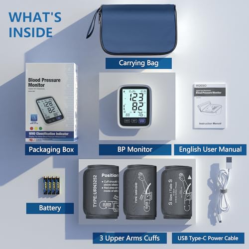 Blood Pressure Machine Upper Arm, 3 Size Cuffs, Small 7"-9", Medium/Large 9"-17" and Extra Large XL Cuff 13"-21", Accurate Automatic Digital BP Cuff Home Use, Large Backlit BP Monitor 3-User 1500 Mem - size: Small, Medium/Large & XL Sizes