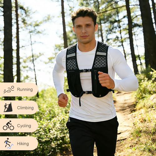 Running Vest Hydration Backpack for Men Women, Lightweight Breathable Hydration Packs, Adjustable Chest Straps Daypack, Reflective Water Running Vest for Marathon, Trail, Hiking, Cycling - color: Black