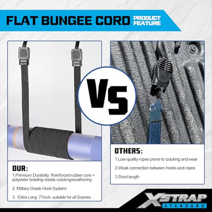 XSTRAP STANDARD 2 Pack Heavy Duty 77inch Flat Bungee Cords with Hooks - color: Black