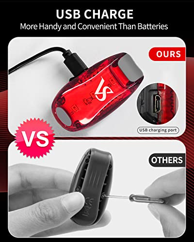 VICKSONGS 2pcs LED Safety Lights USB Rechargeable - Lightweight Walking Light with Clip and Strap, Jogging Running Lights, Bike Tail Light, Backpacker for Night Safety with Excellent Brightness