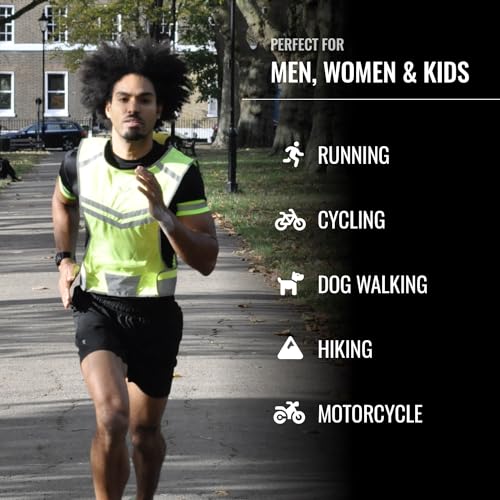 Reflective Running Vest with Pocket & 2 Bands, High-Visibility - color: Yellow, size: Medium