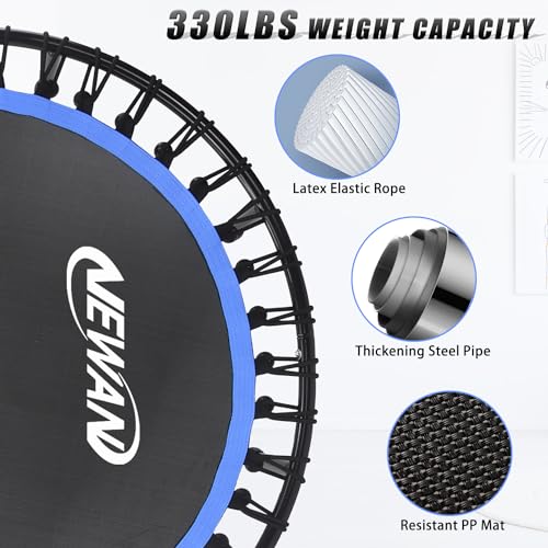 Newan 40"-48" Silent Mini Trampoline Fitness Trampoline Bungee Rebounder Jumping Cardio Trainer Workout for Adults-Max Limit 330lbs - color: 48" Round blue (have Handle)