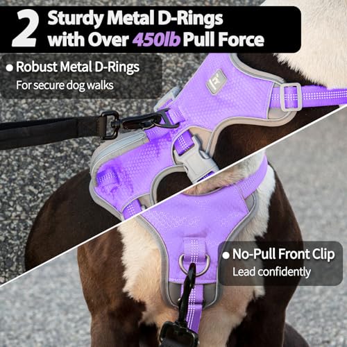 Huntboo Escape Proof Dog Harness, Escape Artist Harness, Reflective Harness with Padded Handle, Breathable, Adjustable Vest for Medium Dogs Walking, Training, and Running Gear (Lavender Purpled, M) - color: Lavender Purple, size: Medium(Pack of 1)