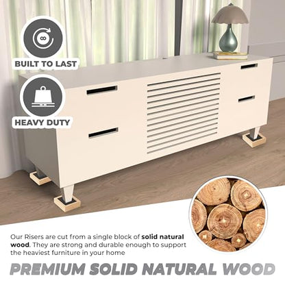 Bed Risers, Furniture Risers (Set of 8-Height 1") Can be Adjusted to 2'' 3''or 4'', Lifts Furniture Risers, Solid Natural Wood Risers, Non-Slip Recessed Hole (Square-Natural Color) - color: Square-natural Color