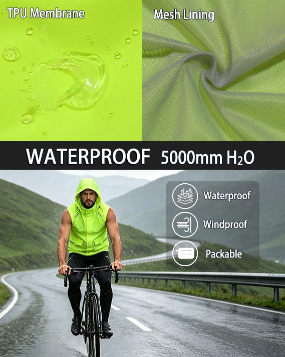 Little Donkey Andy Men's Hooded Cycling Vest - color: Fluorescent Yellow, size: Medium
