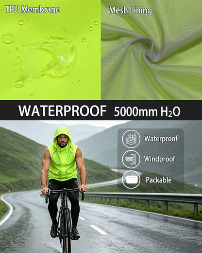 Little Donkey Andy Men's Hooded Cycling Vest - color: Fluorescent Yellow, size: Medium