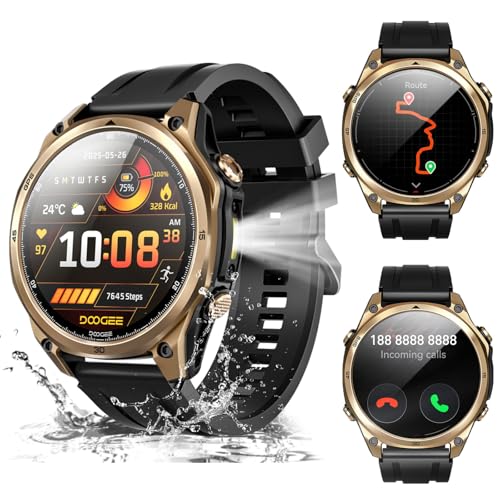 Anywise W1 GPS Smart Watches for Men, 6 Satellite Positioning, 50M Waterproof Fitness Tracker, 1.43'' AI Mens Smart Watch for Android Phone/iphone compatible,Answer/Make Call/12 Days Battery - color: Gold - 3 Watch Bands