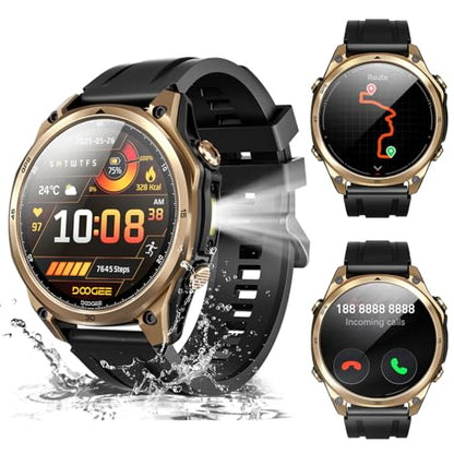 Anywise W1 GPS Smart Watches for Men, 6 Satellite Positioning, 50M Waterproof Fitness Tracker, 1.43'' AI Mens Smart Watch for Android Phone/iphone compatible,Answer/Make Call/12 Days Battery - color: Gold - 3 Watch Bands