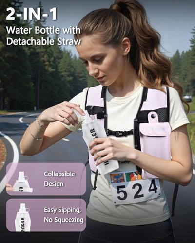 Running Hydration Vest for Women Men,Lightweight Breathable Hydration Pack with 500ml Soft Flask, Adjustable Chest Straps Reflective Backpack for Trail Running Marathon Race Jogging Cycling - color: Pink