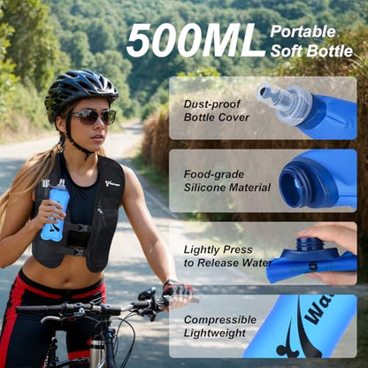 Running Vest for Women & Men, Adjustable Elasticated Sternum Straps Vest with 500ml Soft Flask, Fast and Free Reflective Running Vest, Designed for Running Marathon Trail Race Jogging Cycling - size: Large