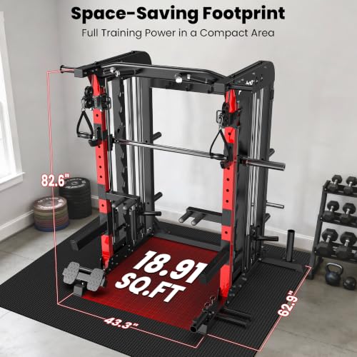pooboo Power Cage Smith Machine with 2000LB Squat Rack Cable System