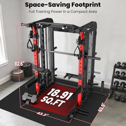 pooboo Power Cage Smith Machine with 2000LB Squat Rack Cable System