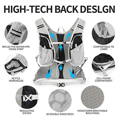 IX INOXTO Hydration Pack Backpack, Lightweight Water Backpack with 2L Hydration Bladder Daypack for Men Women,Running Hydration Vest for Trail Running Hiking Cycling Race Climbing - color: Black grey