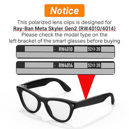 HIBLOKS Polarized Clip for RayBan Meta Skyler Gen 1/2 (RW4010/RW4014 52-20) - size: Black Frame - Silver+Grey