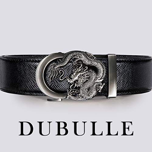 Dubulle Mens Ratchet Belt Gold Click Buckle Adjustable Leather Belts - color: Ancient Silver Dragon, size: Adjustable from 36" to 45" Waist