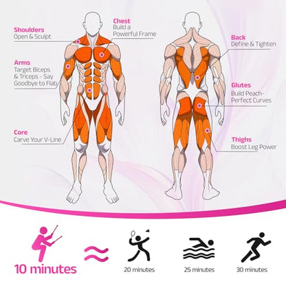 Red O Weighted Ropeless Battle Ropes—Portable Arm Exerciser with Adjustable Rings, Heavy-Duty Steel Spring Rope for HIIT, Strength & Full-Body Training, Non-Slip Handle, Includes Workout Poster (Pink) - color: Pink