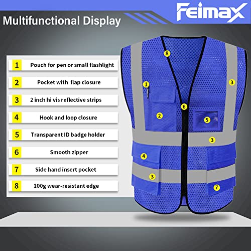 FEimaX High Visibility Safety Vest Mesh Work Vests with Reflective Strips - color: Blue, size: Small