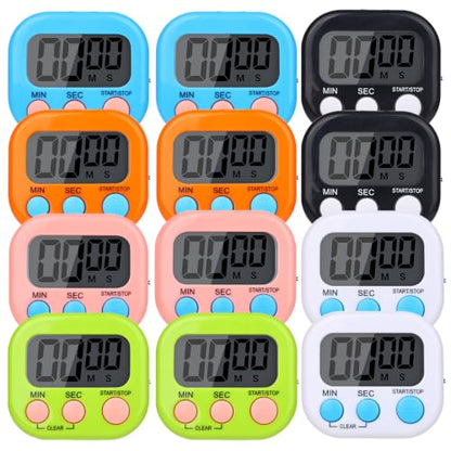 Mwellewm Digital Timers for Classroom Kids Kitchen Timers for Cooking 12 Pc - color: Black, Orange, Pink, Green, Blue, White