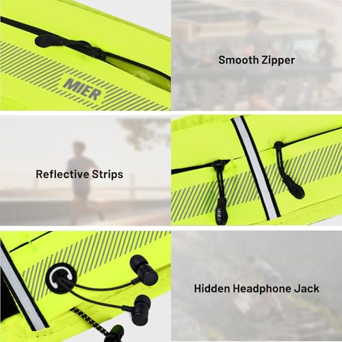 MIER Running Belt for Women & Men, Fanny Pack with Marathon Bib Clip, Neon - color: Neon Yellow