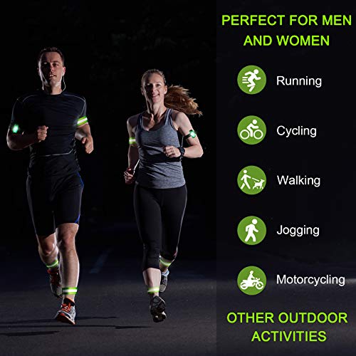 Sumind Reflective Running Gear Set Include 2 Pieces LED Safety Lights and 4 Reflective Bands for Wrist Arm Ankle Leg Straps Tape High Visibility Bands Strobe Running Light for Woman Men