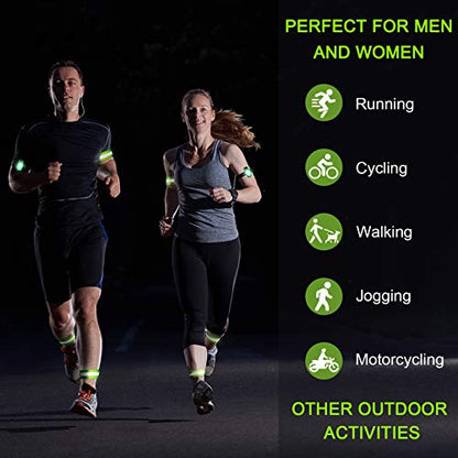Sumind Reflective Running Gear Set Include 2 Pieces LED Safety Lights and 4 Reflective Bands for Wrist Arm Ankle Leg Straps Tape High Visibility Bands Strobe Running Light for Woman Men