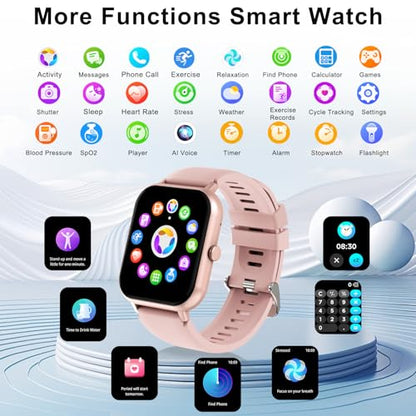 Smart Watch for Men Women Compatible with IOS Android Phone, 1.83" Full Touchscreen IP68 Waterproof Smart Watches,Fitness Tracker with Make/Recive Call 123+ Sport Modes Heart Rate/Sleep Monitor,Pink - color: 1.83"Pink