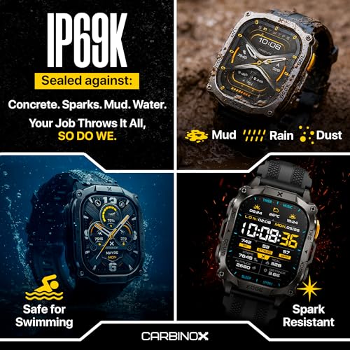 CARBINOX Smart Watch Edge Rugged, 1.96″ AMOLED, Stainless Steel, IP69K/5ATM Fitness trackers, Dual-Band GNSS, 500mAh, Bluetooth Calls, Smart Watch for Android Phones iOS (Silver) - color: Silver