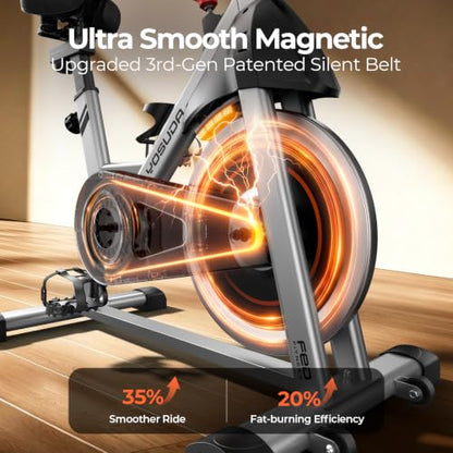 YOSUDA Exercise Bike, Magnetic Friction Stationary Bike with App Training - color: Orange Black