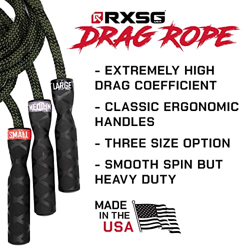 Rx Smart Gear Drag Jump Rope w/Non Slip Ergonomic Handles - Weighted Polypropylene Rope for Fitness & Exercise, Cardio Workout, WOD | Speed Jumping Rope for Men & Women - size: M