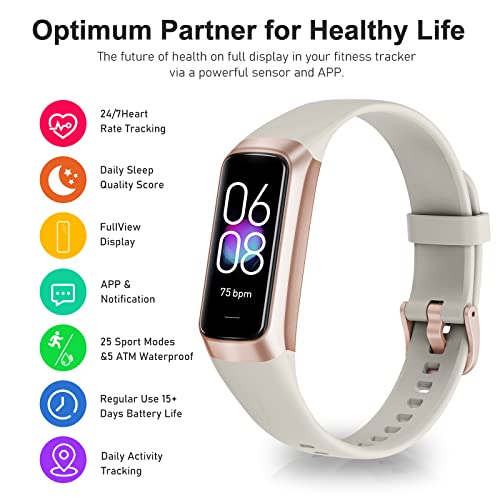 Zeacool Fitness Tracker with 24/7 Heart Rate, Blood Oxygen Blood Pressure Sleep Monitor, Activity Trackers 5 ATM Waterproof,Step Calorie Counter Pedometer Health Smart Watch for Women Men - color: Beige
