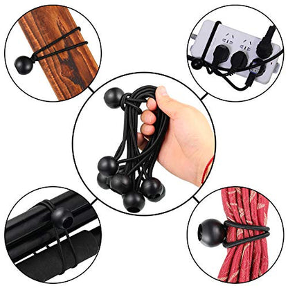 30 Pcs 3 Sizes Ball Bungee Cords, 4, 6, 9 Inch Black Tarp Canopy Cords Heavy Duty Tie Down Bungee Balls for Camping, Tents, Shelter, Gazebo, Cargo, Holding Wire and Hoses