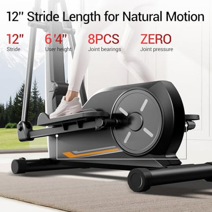 CURSOR Elliptical Exercise Machine, Elliptical Machine for Home with Hyper-Quiet Magnetic Driving System,8&16 Levels Resistance,Compact Elliptical with 12IN Stride,LCD Monitor,350LBS Weight Capacity - size: Black-Quiet Magnetic Driving