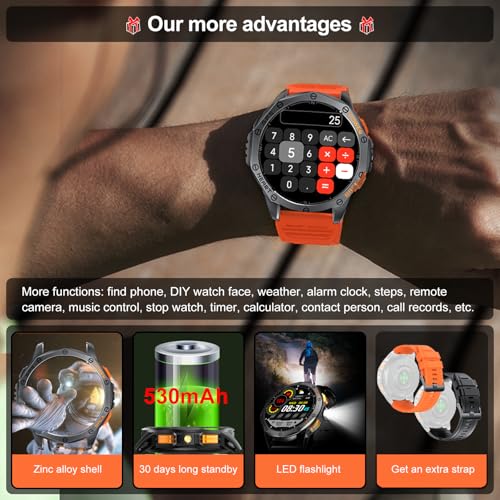 Military Smart Watch for Men, Built-in GPS, 30-day standby, 1.43" AMOLED - color: Sivler & Camo (2 Bands)