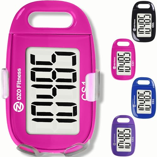 Clip-on 3D Pedometer for Walking Steps Counter with Lanyard, Simple Exercise Tracker for Women and Seniors with Large Accurate Digital Display, Portable Minimalist Sports Monitor - color: Pink