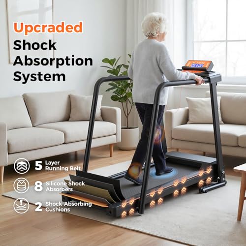 Lastforever Walking Treadmill with Extra-Long Safety Handrails, Home Recovery Fitness Exercise Machine for Elder, Senior Treadmills for Home, Heart Rate Monitor, LED Display, 310 lbs Capacity