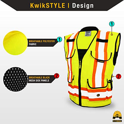 KwikSafety GODFATHER Safety Vest Class 2 & Class 3 ANSI OSHA Hi Vis Vest - color: Yellow, size: XX-Large
