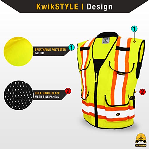 KwikSafety GODFATHER Safety Vest Class 2 & Class 3 ANSI OSHA Hi Vis Vest - color: Yellow, size: Small