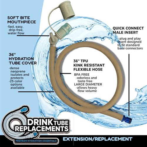 Hydration Bladder Tube Replacement - Universal Insulated Drink Hose fits CamelBak, Osprey, Source, USGI Tactical Packs - 36" Water Reservoir Hose with Bite Valve, Cover & Quick Release Connector - color: Blue
