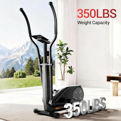 CURSOR Elliptical Exercise Machine, Elliptical Machine for Home with Hyper-Quiet Magnetic Driving System,8&16 Levels Resistance,Compact Elliptical with 12IN Stride,LCD Monitor,350LBS Weight Capacity - size: Black-Quiet Magnetic Driving