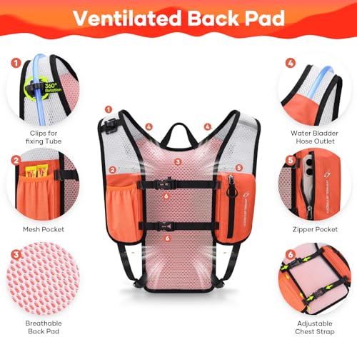 Maelstrom Hydration Backpack with 2L Water Bladder,Lightweight Running Vest - color: Orange