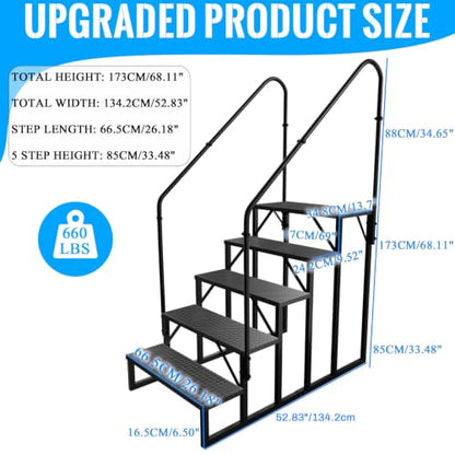 RV Stairs 5 Step Ladder, RV Steps Anti-Slip, Hot Tub Steps with Handrail, 660 lbs RV Ladder for 5th Wheel RV, Mobile Home Stairs（2 Handrails - size: 5 Step-2