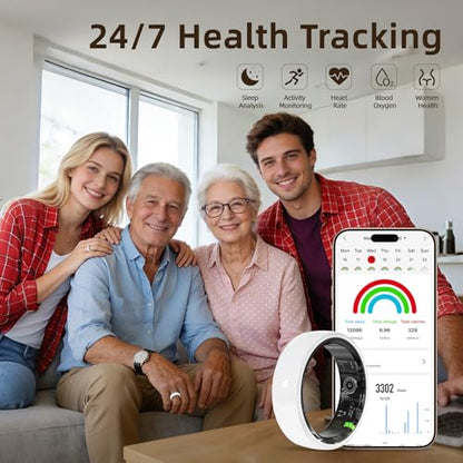 Smart Ring, Ceramics Fitness Tracker & Health Monitoring Ring with Heart Rate/SpO2/HRV/Sleep Tracking, Multi-Sport Activity Tracker, 5ATM Waterproof, iOS Android Compatible (White, 7) - size: 7